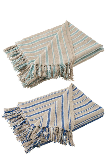 Throw Striped Cotton Greige/Blue Assortment Of 2