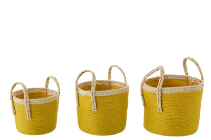 Set van 3 mand met handvatten papier mosterd geel/naturel