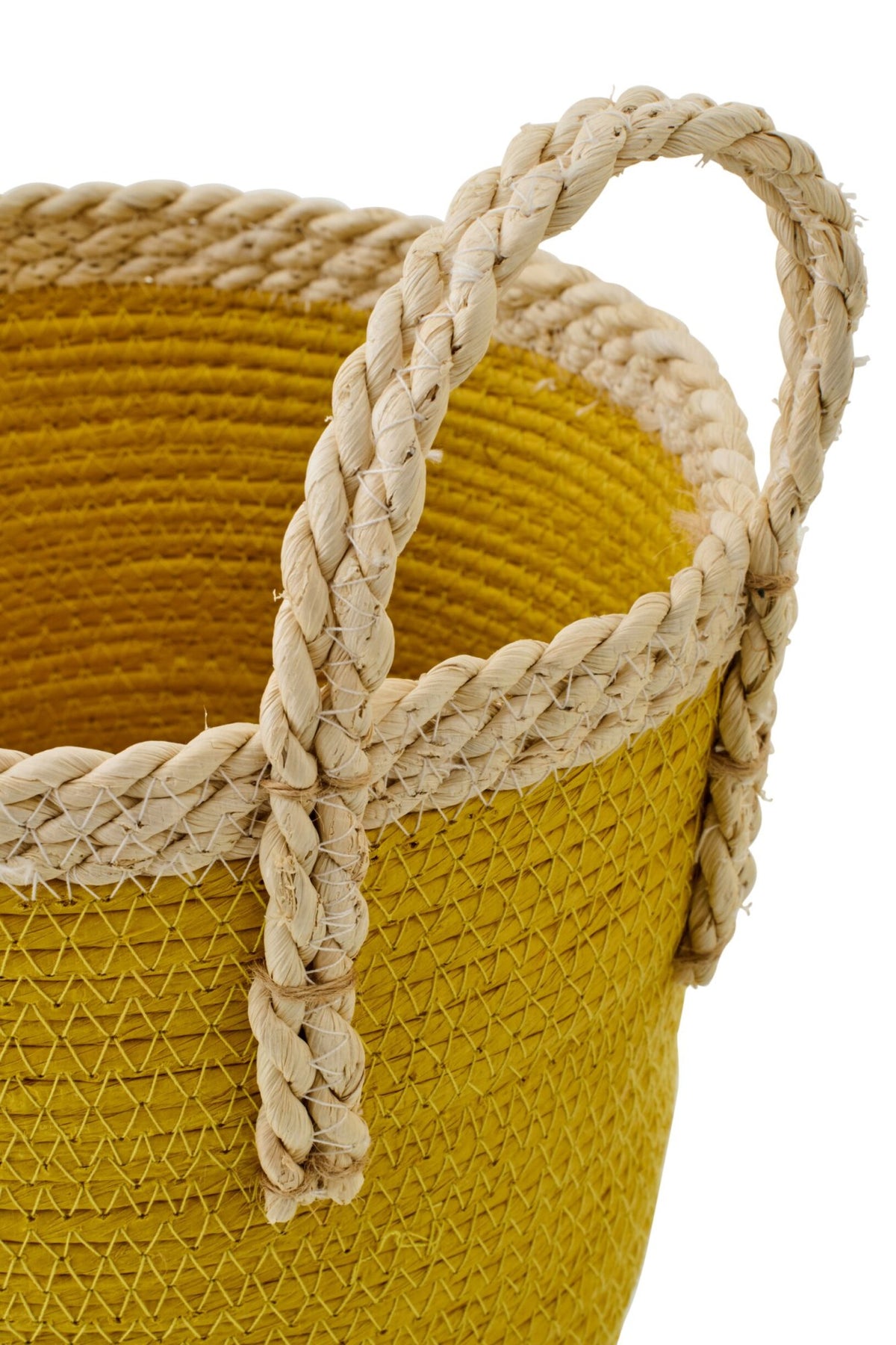 Set van 3 mand met handvatten papier mosterd geel/naturel