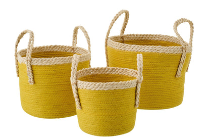 Set van 3 mand met handvatten papier mosterd geel/naturel