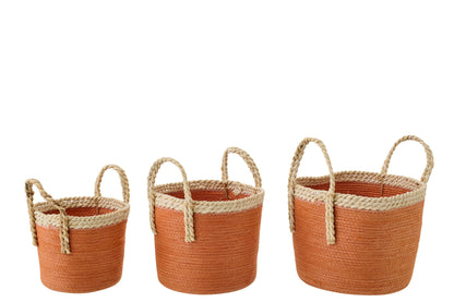 Set van 3 mand met handvatten papier donkeroranje/naturel