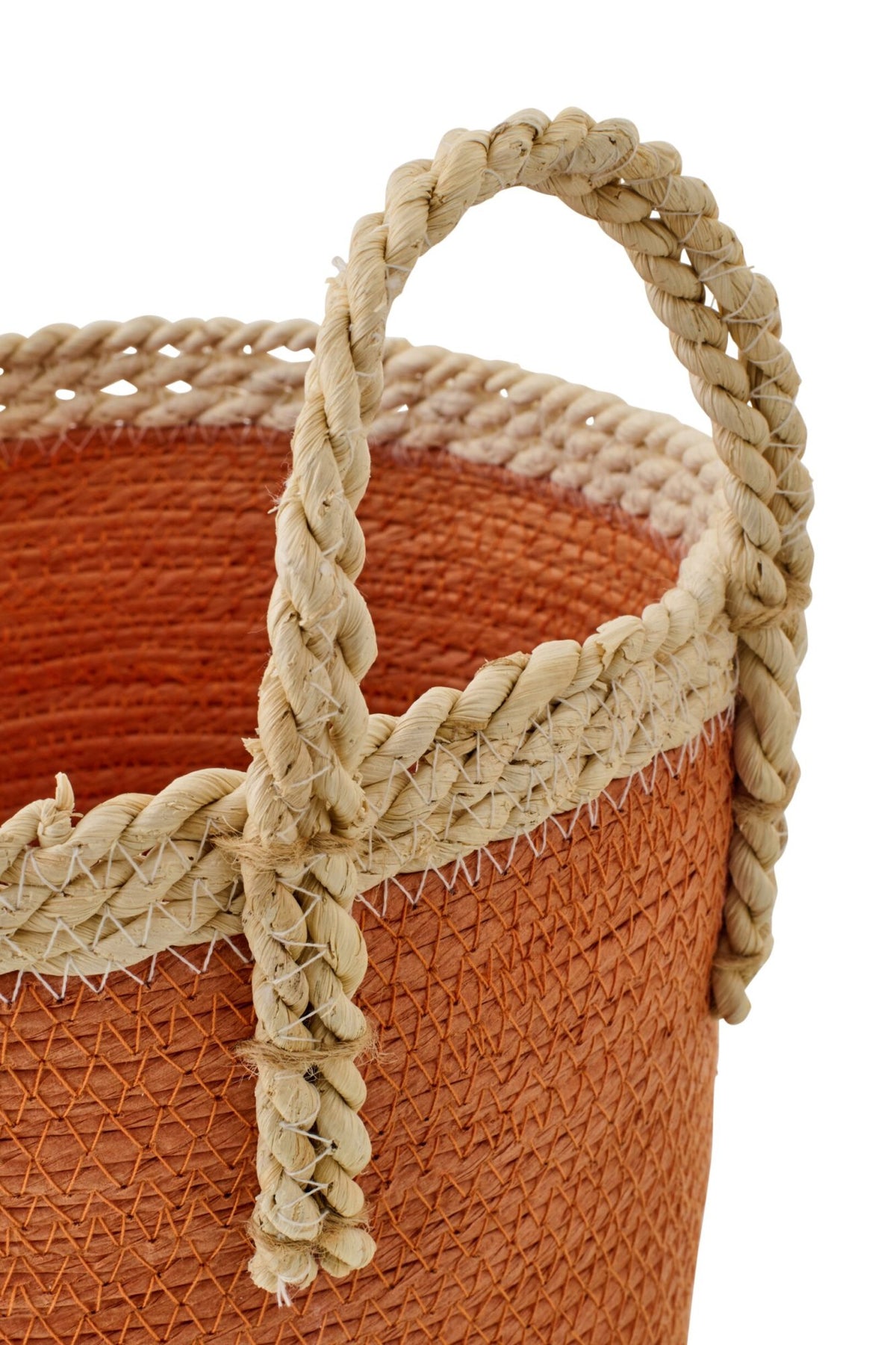 Set van 3 mand met handvatten papier donkeroranje/naturel