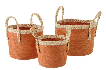 Set van 3 mand met handvatten papier donkeroranje/naturel