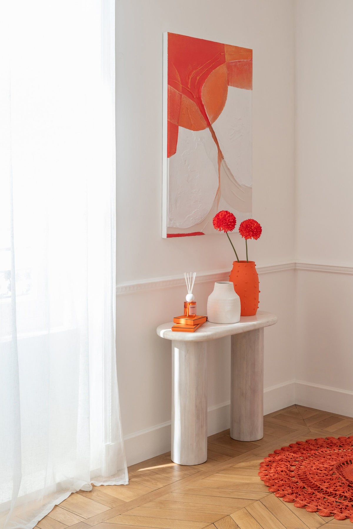 Painting Circkles Acrylic Dark Orange/Off-White