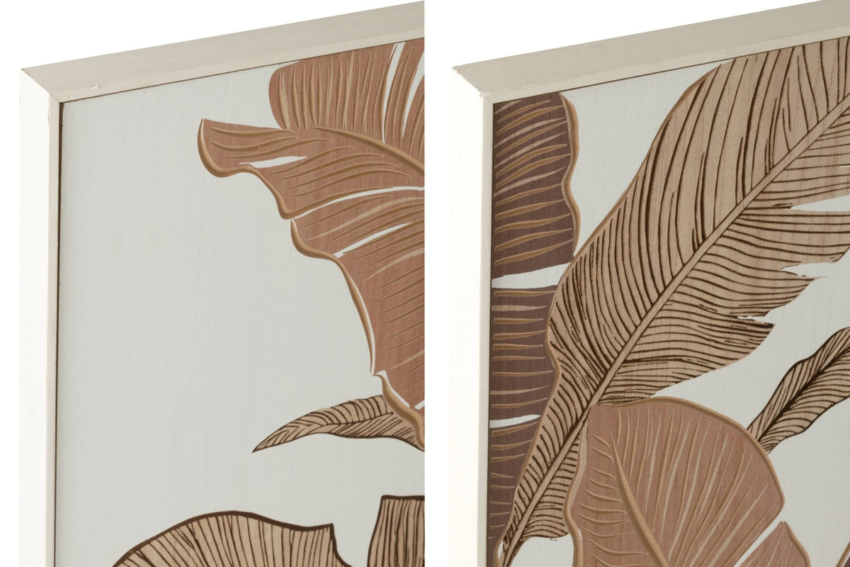 Wall Decoration Wood Carved Pinewood Brown/Off-White Assortment Of 2