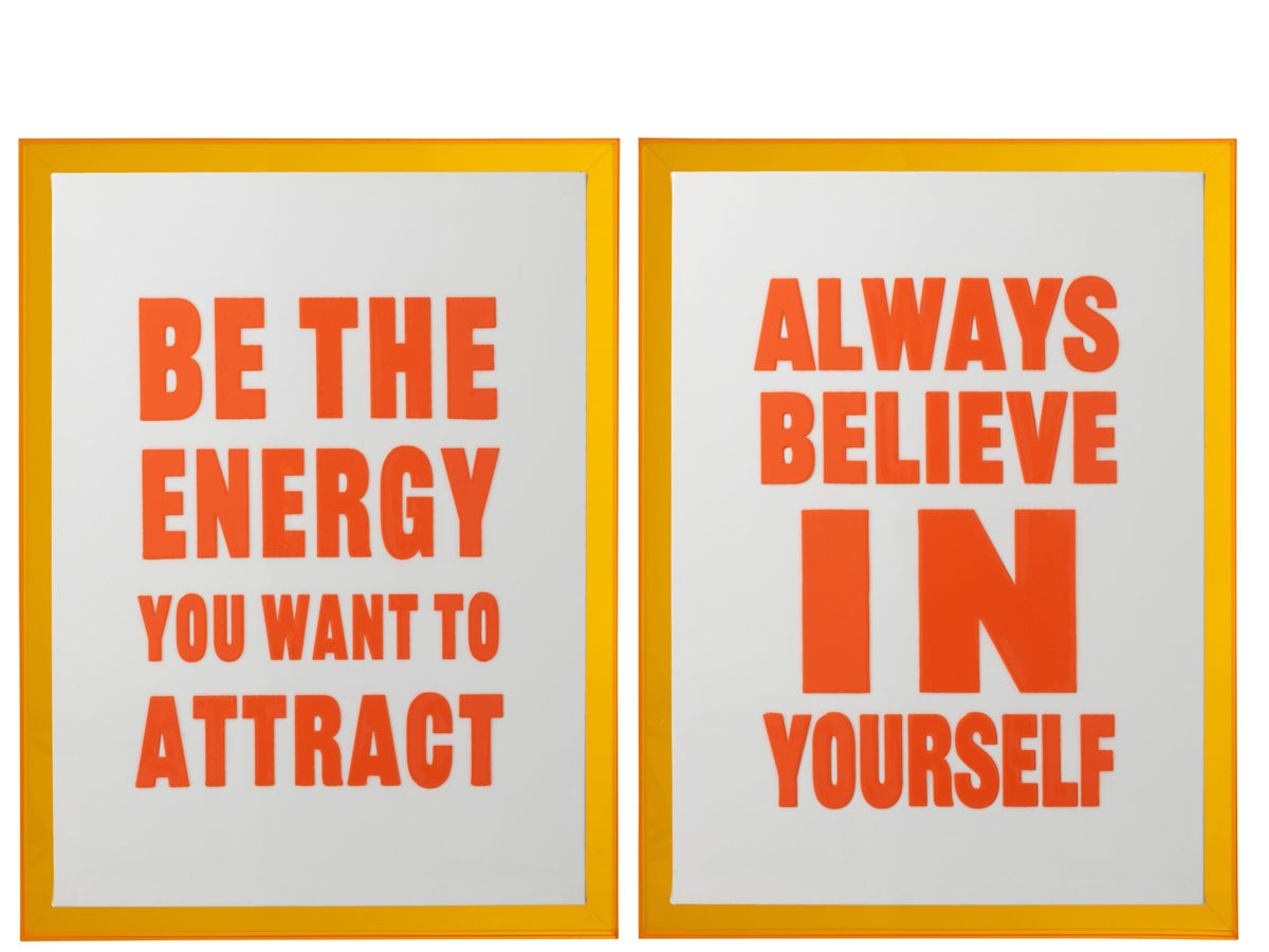Quote Board Energy/Believe Canvas White/Neon Orange Assortment Of 2