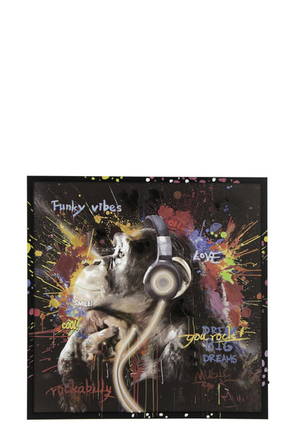 Painting LED Monkey Headphone Square Canvas Multicolored