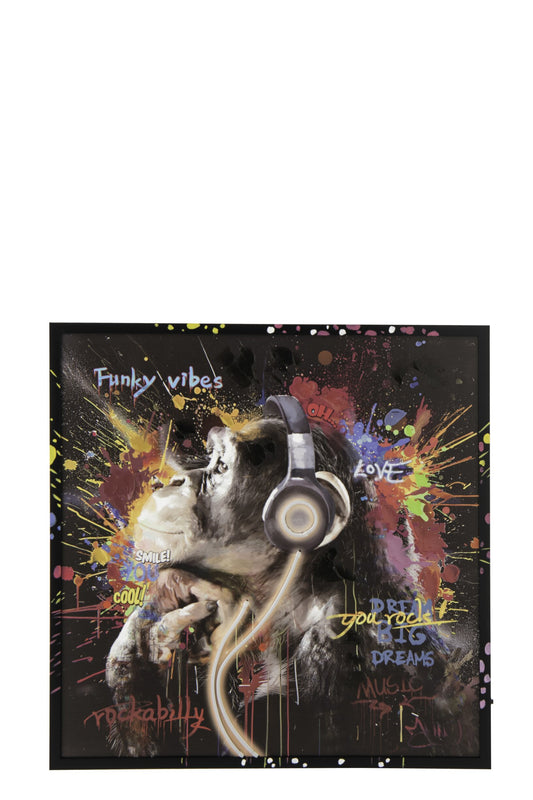 Painting LED Monkey Headphone Square Canvas Multicolored
