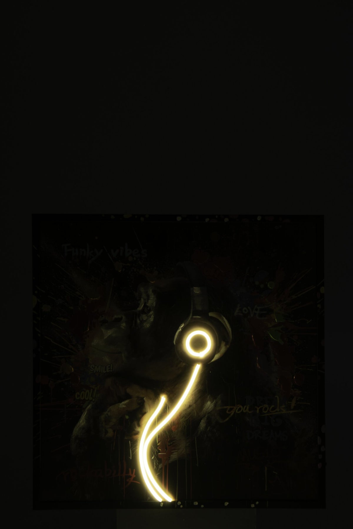 Painting LED Monkey Headphone Square Canvas Multicolored