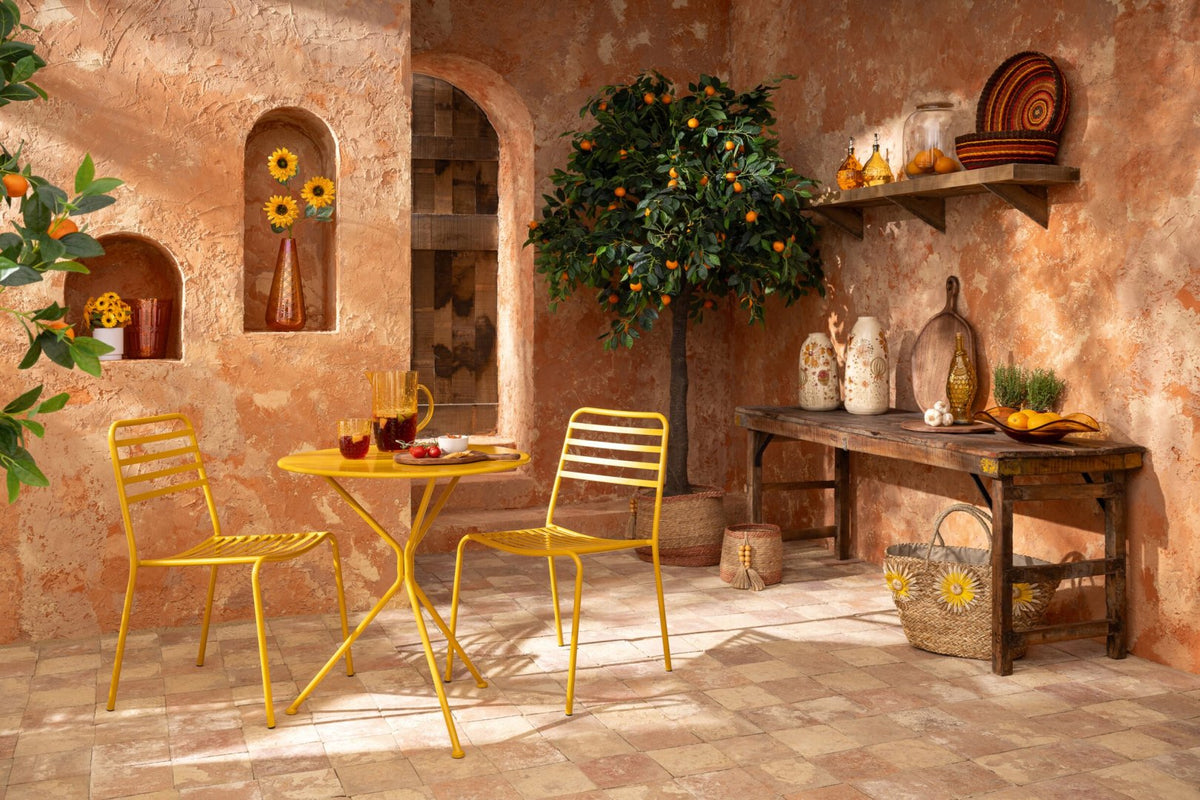 Garden Table Tripod Round Metal Ocher Yellow Large