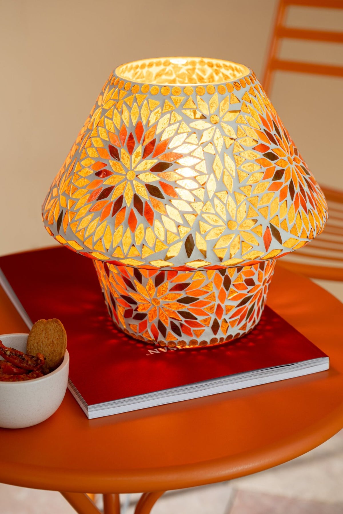 Garden Table Tripod Round Metal Orange Large