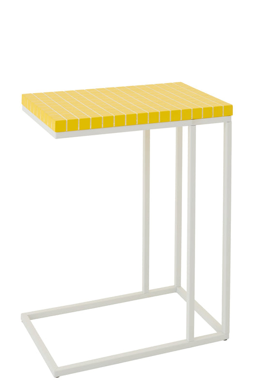 Side Table Rectangle Checkered Iron Yellow/White