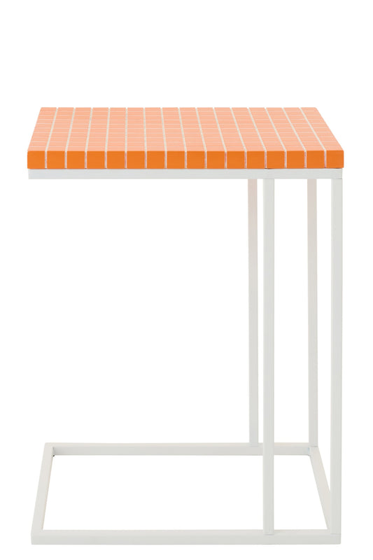 Side Table Rectangle Checkered Iron Orange/White