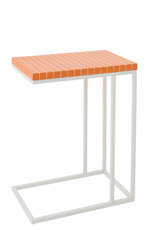 Side Table Rectangle Checkered Iron Orange/White