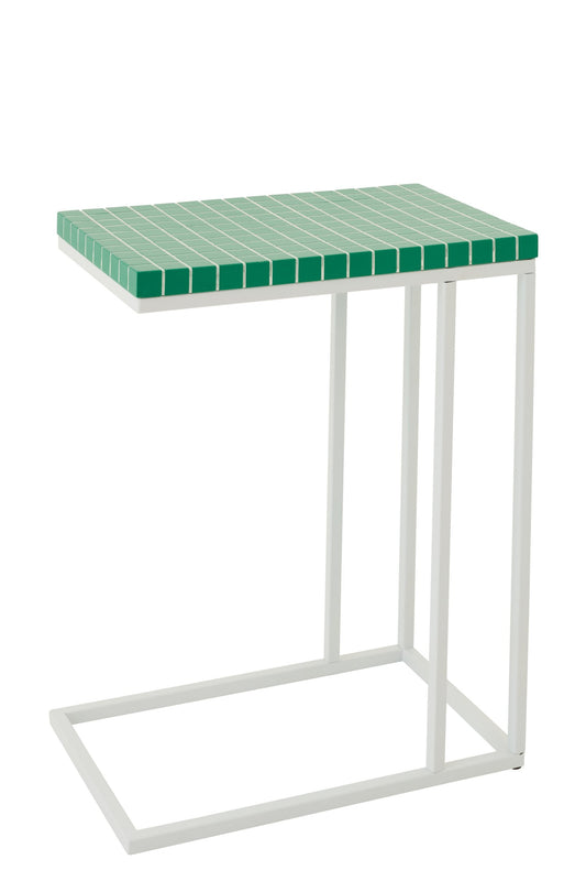 Side Table Rectangle Checkered Iron Green/White
