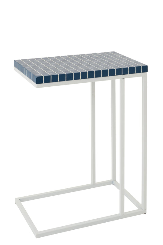 Side Table Rectangle Checkered Iron Blue/White