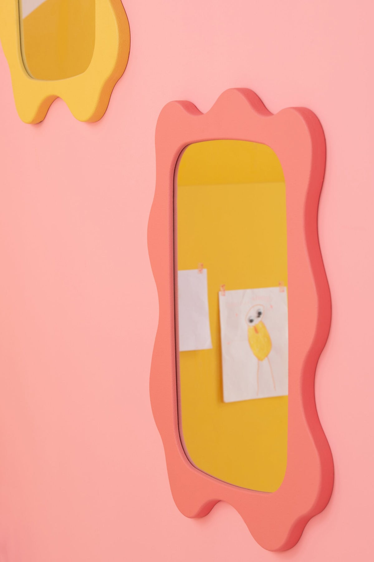 Wall Mirror Waves MDF Dark Pink