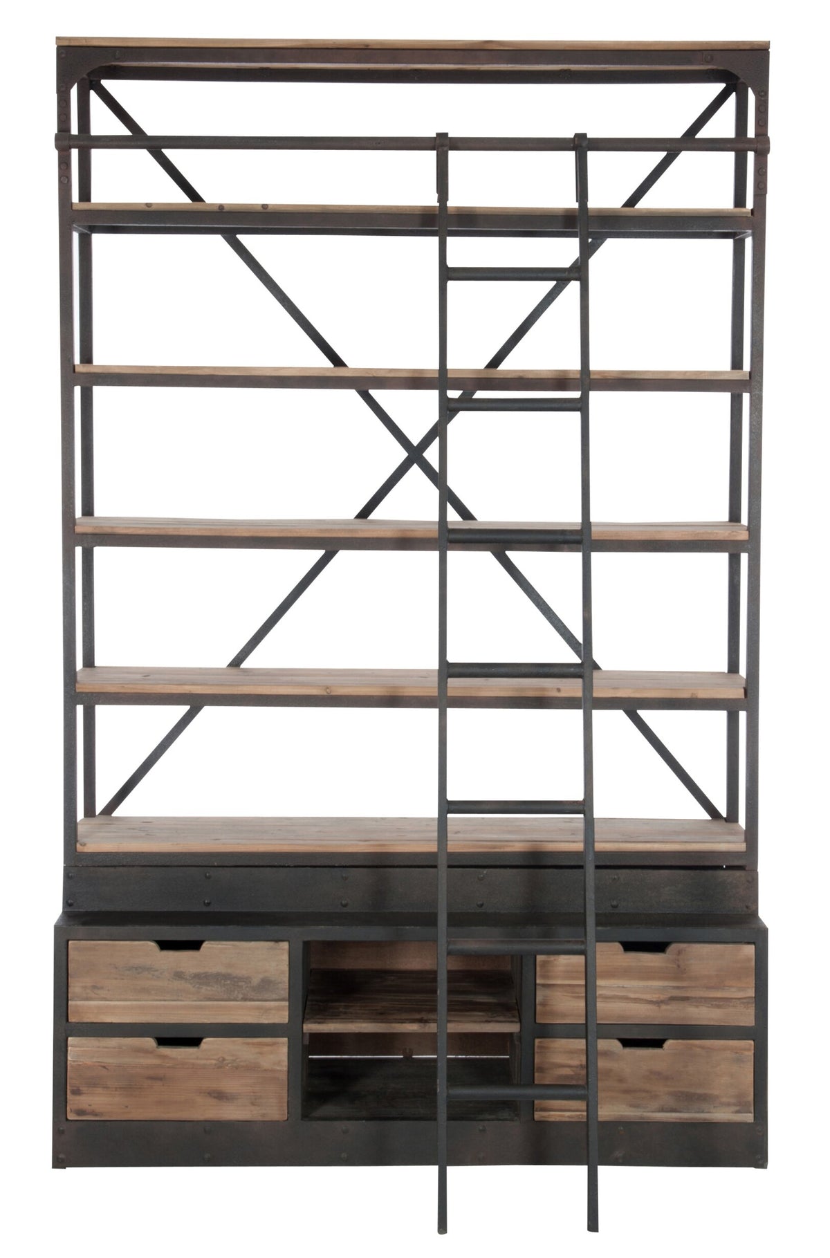 Rack+Ladder 4shelves Wood/Metal Natural/Brown 160X45X243Cm