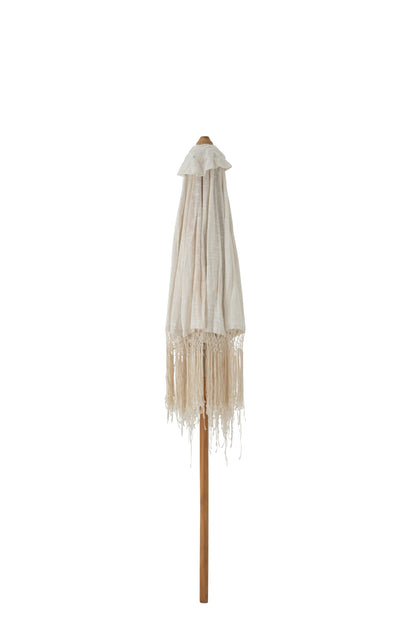 Parasol macramé hout ecru