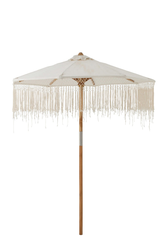 Parasol macramé hout ecru