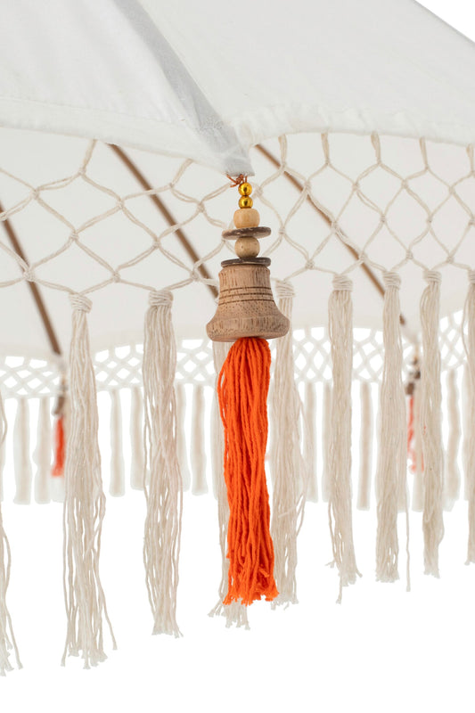 Parasol Flavie hout/katoen ecru/oranje