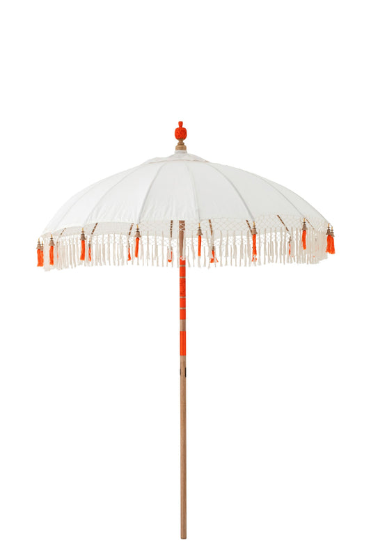 Parasol Flavie hout/katoen ecru/oranje