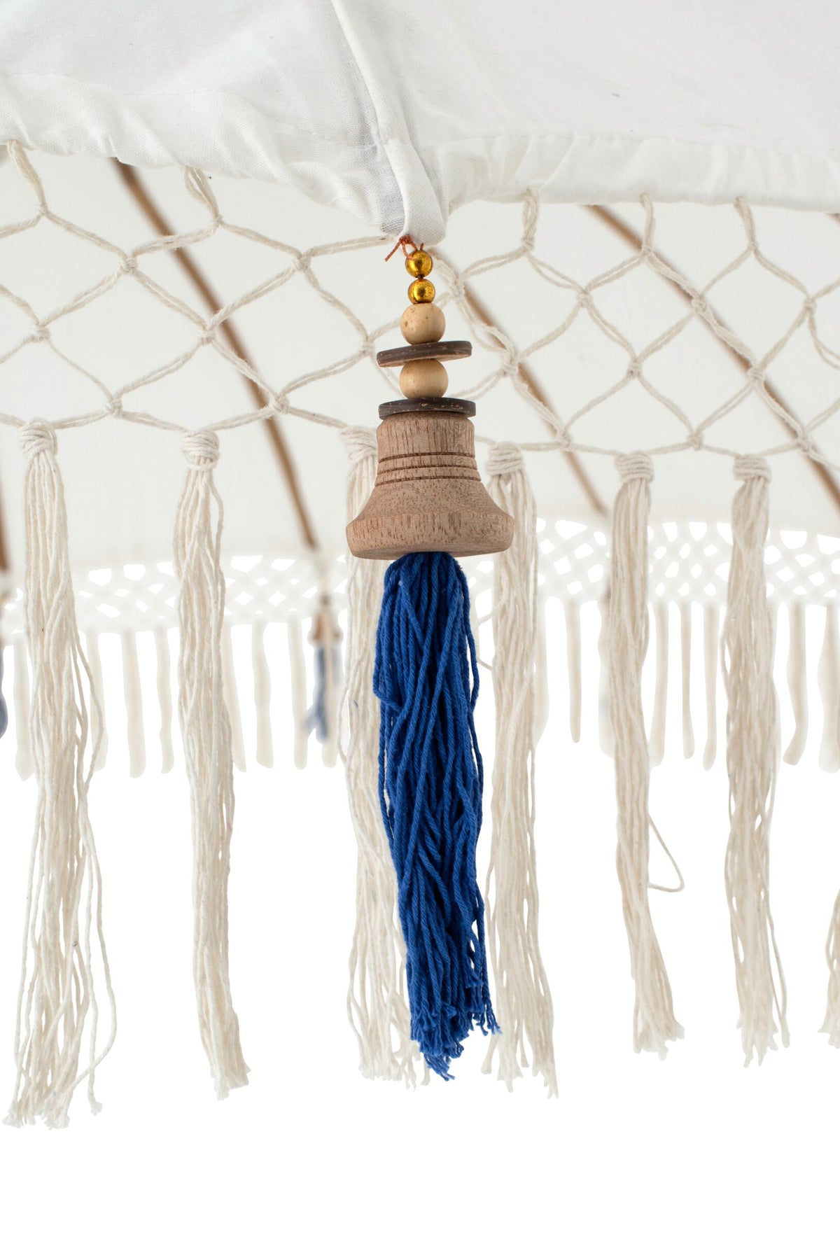 Parasol Flavie hout/katoen ecru/blauw