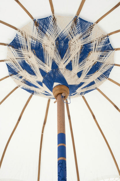 Parasol Flavie hout/katoen ecru/blauw