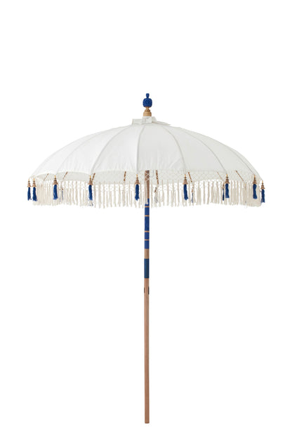 Parasol Flavie hout/katoen ecru/blauw