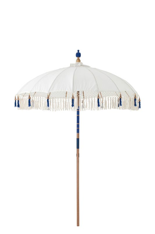 Parasol Flavie hout/katoen ecru/blauw