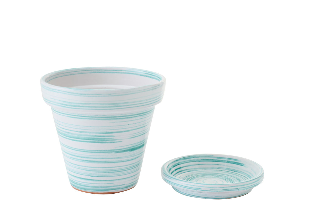 Flowerpot Ceramic Mint Green/White Medium