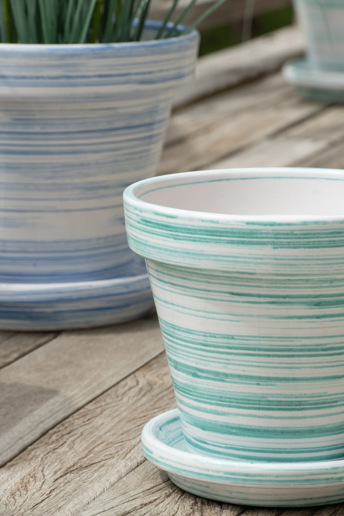 Flowerpot Ceramic Mint Green/White Medium