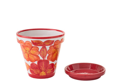 Flowerpot Ceramic Orange/White Medium