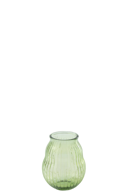 Windlicht Rond Gestreept Glas Lichtgroen