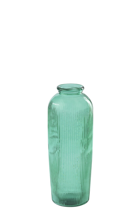 Floor Vase Striped Glass Emerald Green