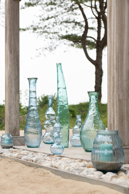 Windlicht Gestreept Glas Lichtblauw