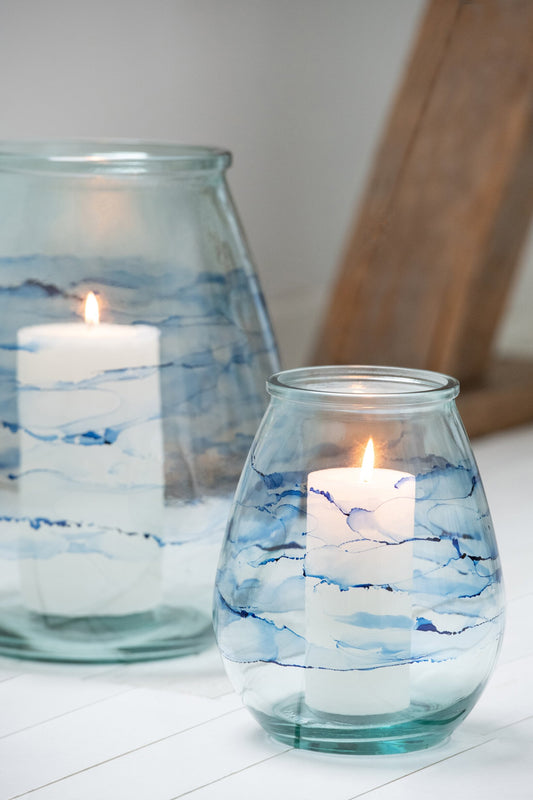 Windlicht Golf Glas Blauw
