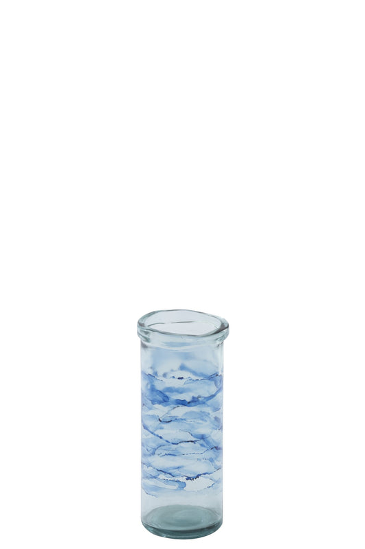 Windlicht Cilinder Golf Glas Blauw