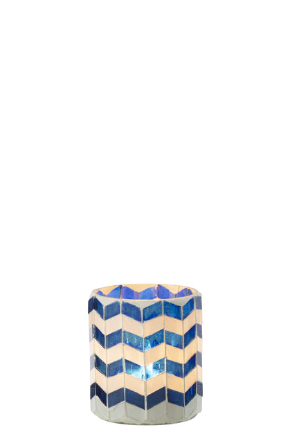 Kaarshouder Glas Blauw/Wit Small