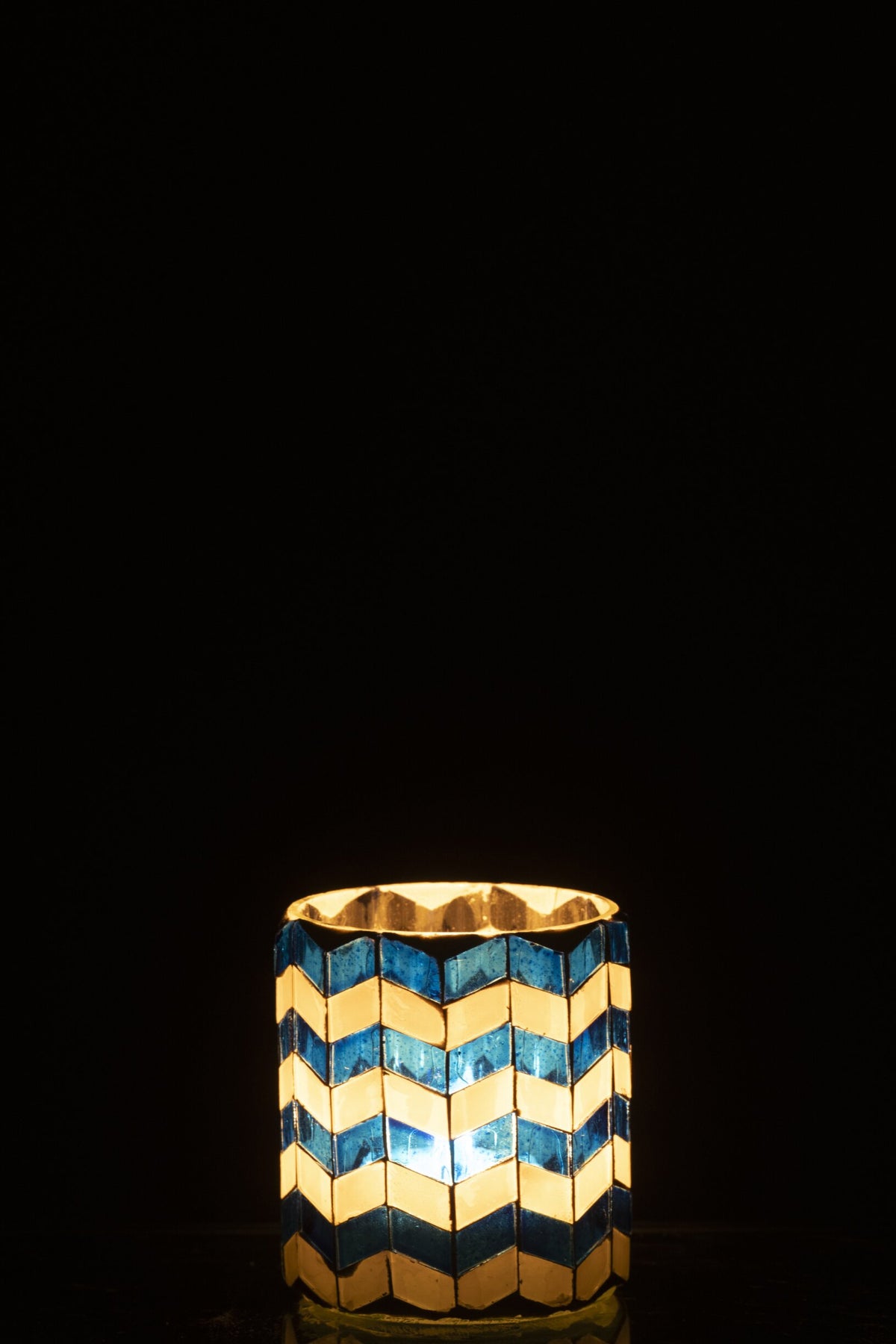 Kaarshouder Glas Blauw/Wit Small