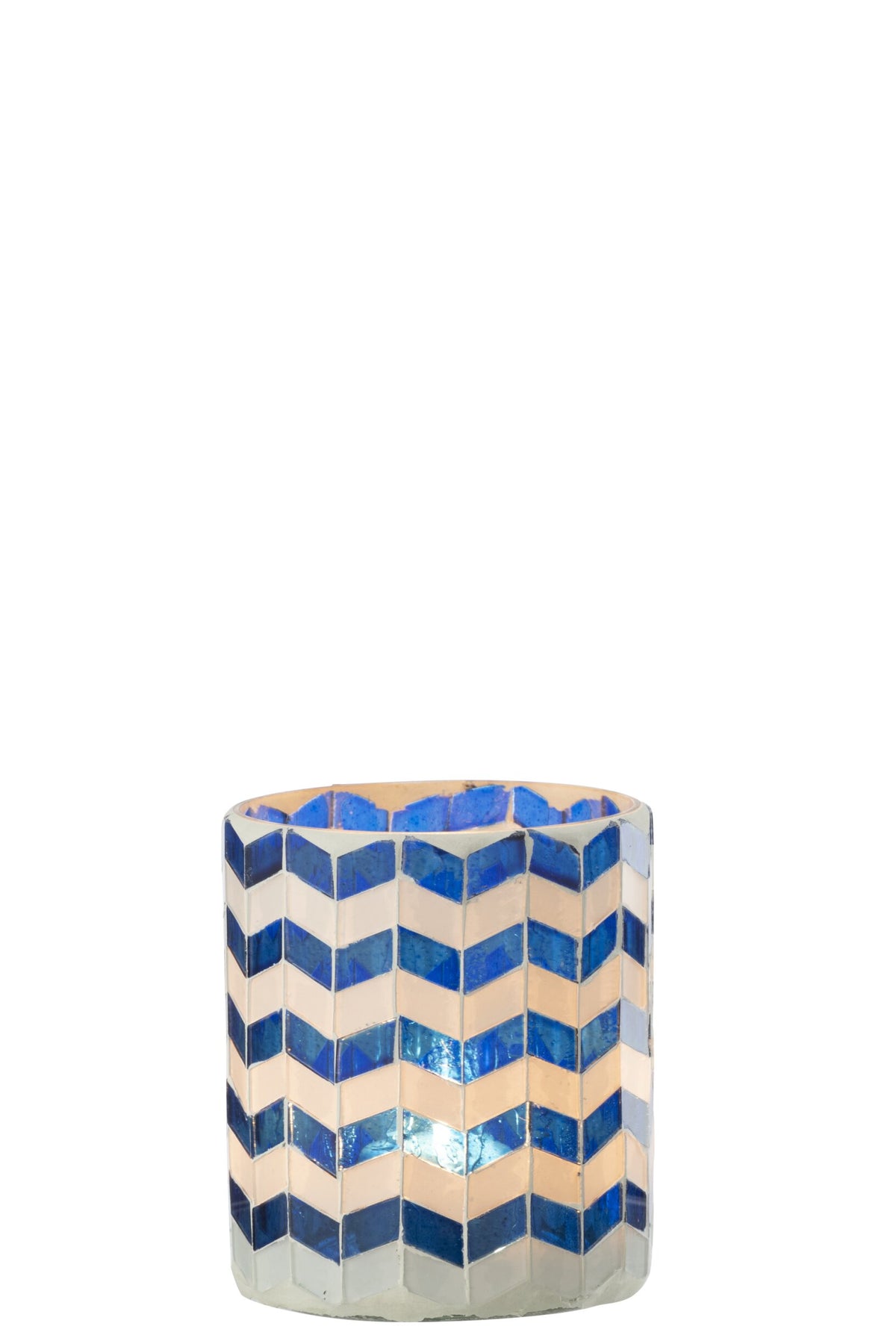 Kaarshouder Glas Blauw/Wit Medium