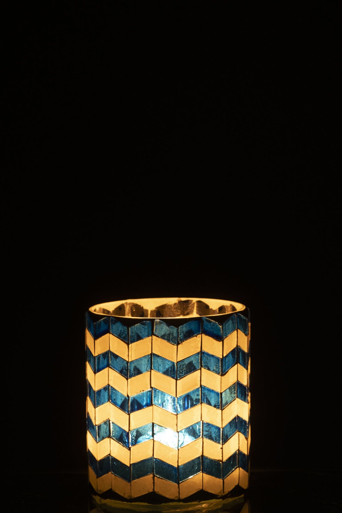Kaarshouder Glas Blauw/Wit Medium
