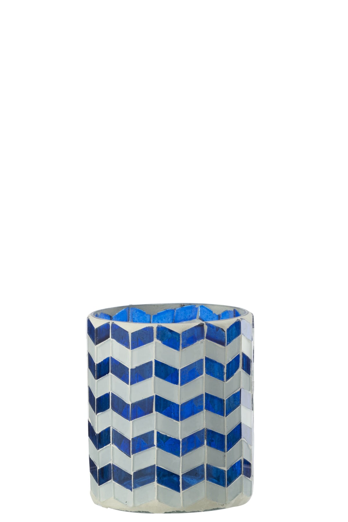 Kaarshouder Glas Blauw/Wit Medium