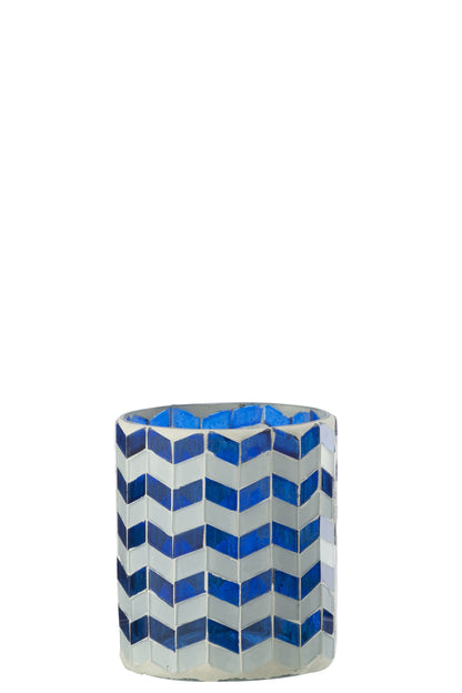 Kaarshouder Glas Blauw/Wit Medium