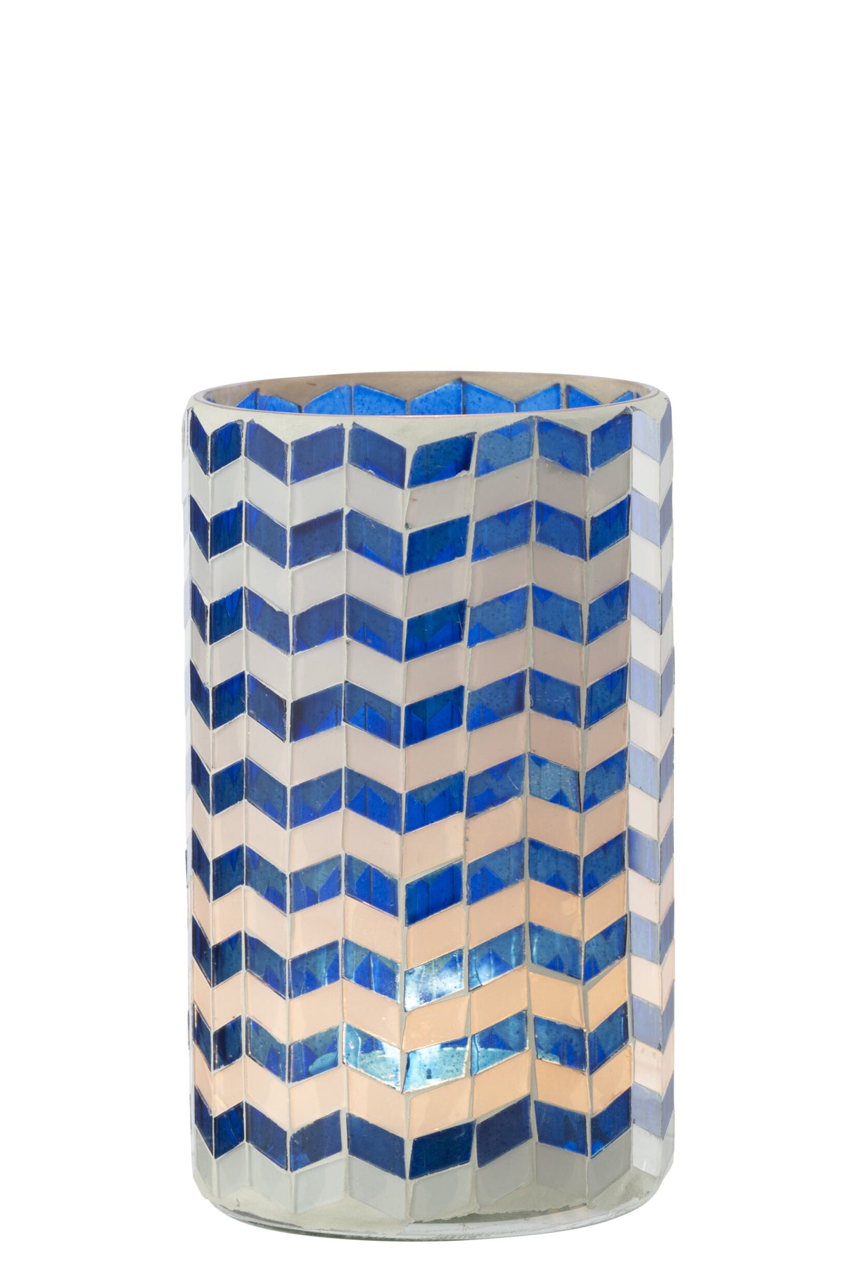 Kaarshouder Glas Blauw/Wit Large