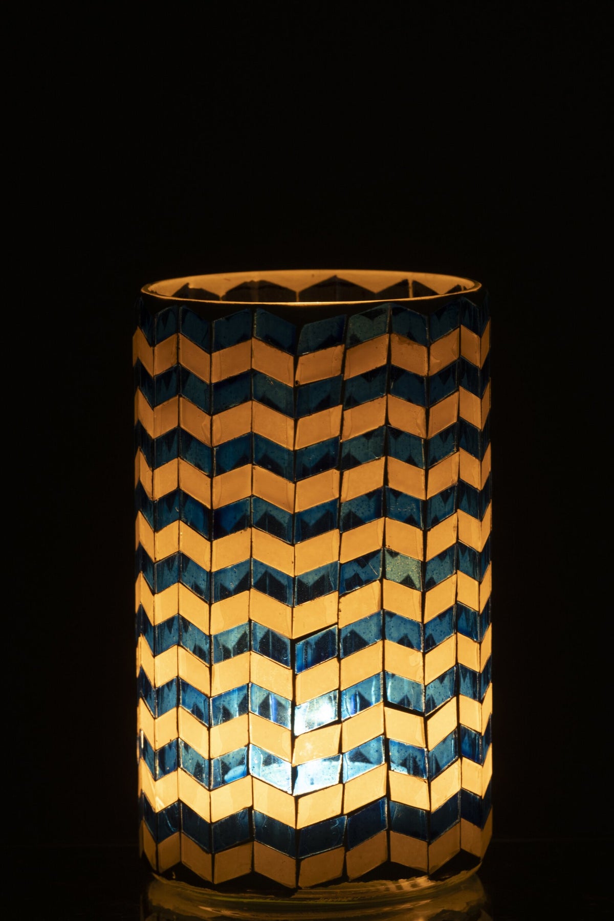 Kaarshouder Glas Blauw/Wit Large
