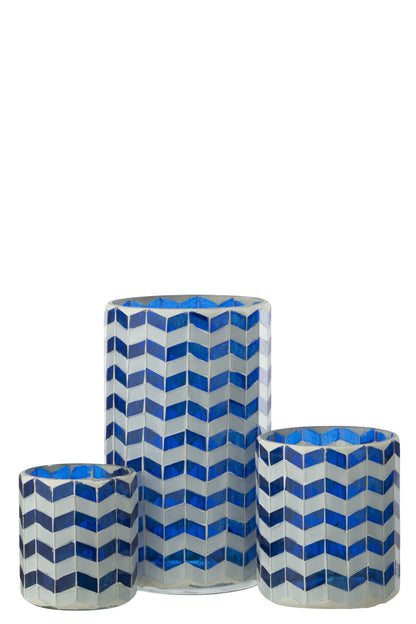 Kaarshouder Glas Blauw/Wit Large