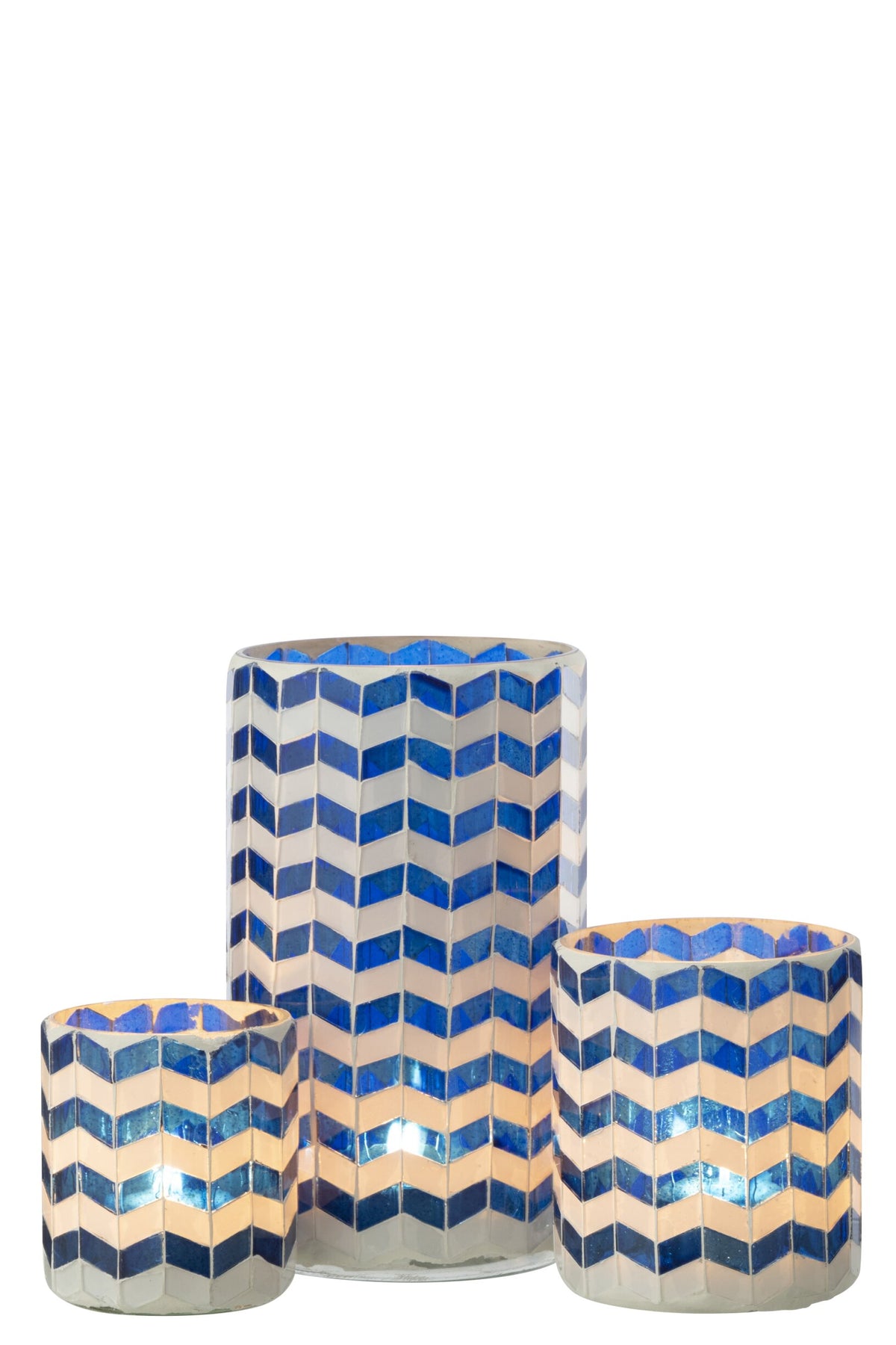 Kaarshouder Glas Blauw/Wit Large