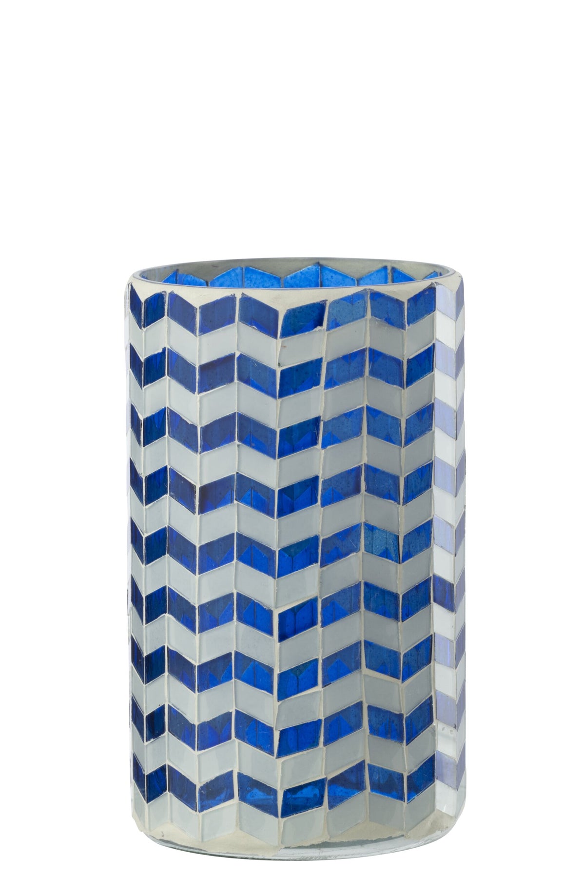 Kaarshouder Glas Blauw/Wit Large