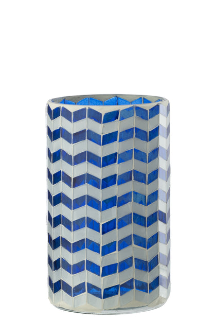 Kaarshouder Glas Blauw/Wit Large